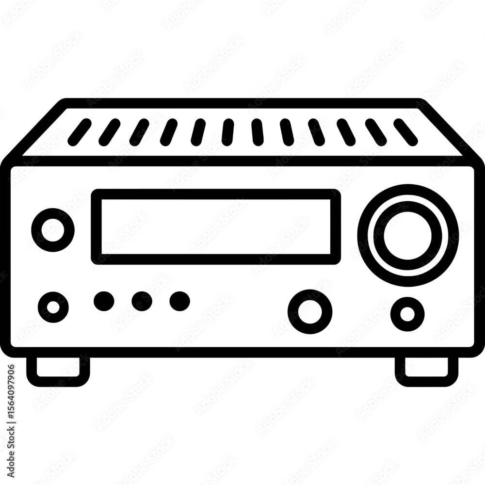 Fototapeta premium Black and white outline icon of av receiver vector
