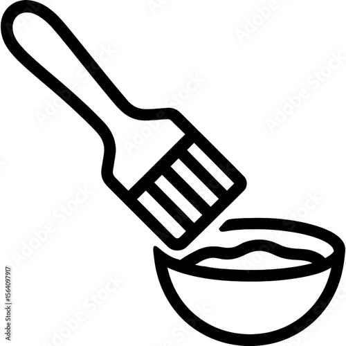 Basting brush with bowl outline icon vector