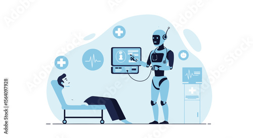 Modern Healthcare Robot Doctor Diagnosing Patient In Hospital Futuristic Medicine