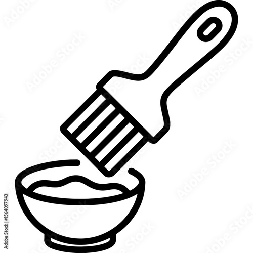 Basting brush with bowl outline icon vector