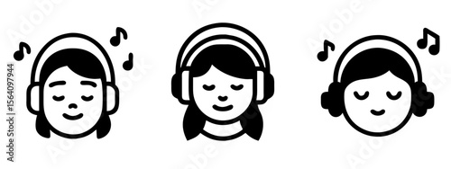 Woman Listening to Music Icon Vector Collection for Entertainment, Audio, and Media Projects