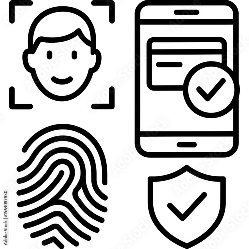 Biometric payment authentication outline icon vector