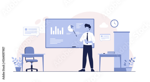 Professional Presentation Of Business Data By An Elegant Manager On A Board