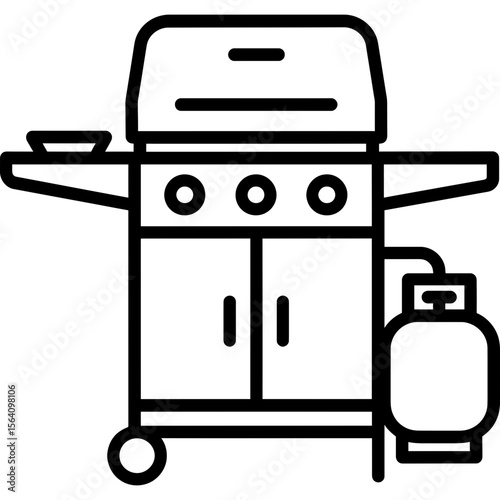 Gas grill with side burner outline icon vector