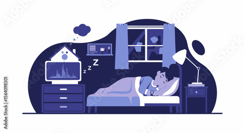 Person Sleeping In Bedroom With Smartwatch And Smart Home Technology