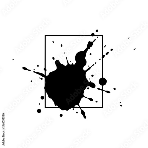 Ink blot design: A striking design features an abstract black ink blot, creatively contained within a defined rectangular border.