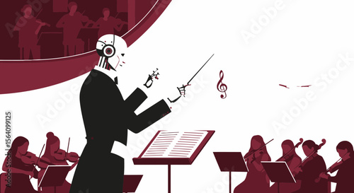 Robot Conductor Leading Classical Music Orchestra Performance Concept