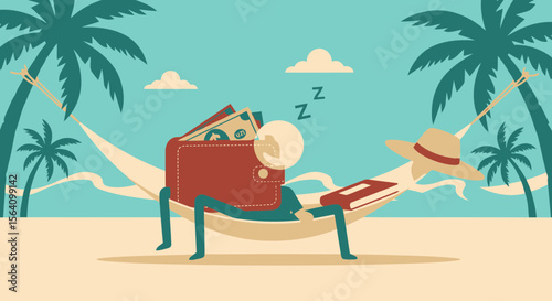 Relaxed Finances Wallet Vacationing In Hammock Under Palm Trees Financial Freedom
