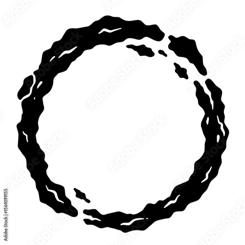 Circular Symbol: Abstract monochrome illustration of a hand-drawn, imperfect circle.