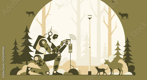Robot Technologist Connecting Remotely in a Woodland Environment with Wildlife