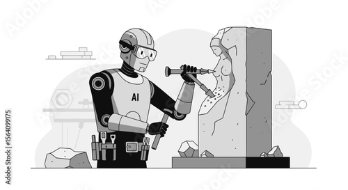 Robotic Artisan Crafting Stone Sculpture With Advanced Artificial Intelligence Technology
