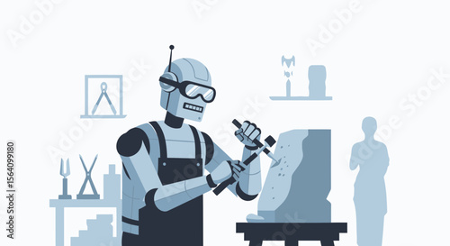 Robotic Artist Sculpting Stone Creation Process And Future Technology Concepts