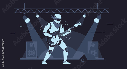 Robotic Rocker Performing On Stage Futuristic Music Concert Illustration