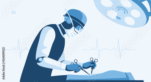 Robotic Surgeon Performing Advanced Operation In Futuristic Medical Setting