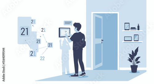 Scheduling Appointments Using Modern Digital Calendar System At Home Illustration