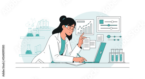 Scientist Analyzing Data On Computer In Laboratory For Medical Research