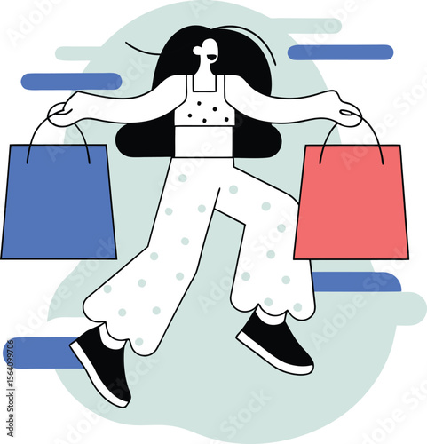 Joyful Shopping Spree: A Colorful Illustration