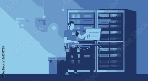 Server Room Technician Monitoring Network Infrastructure And Performing Maintenance
