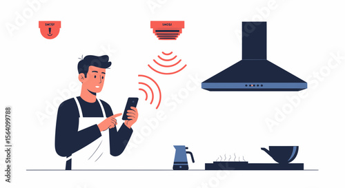 Smart Home Kitchen With Modern Smoke Detectors And Digital Connectivity System