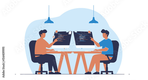 Software Developers Collaborating On A Project Together On The Computers