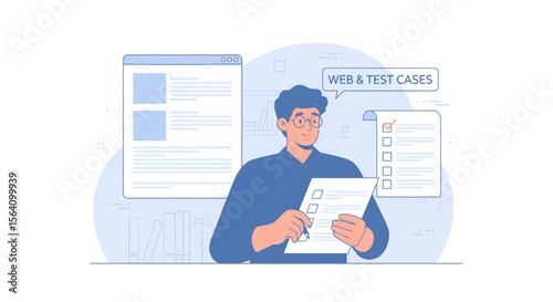 Software Quality Assurance Tester Reviewing Web Application Test Cases