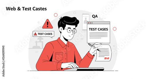 Software Quality Assurance Engineer Working On Web Application Testing Illustration