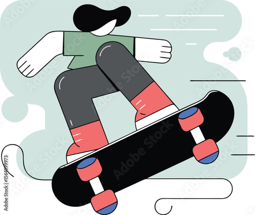 Skateboarding Girl: Dynamic Illustration, Vector Art, Sport Graphic