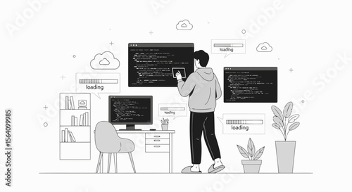 Software Developer Analyzing Code At Home in a Modern Style Workplace