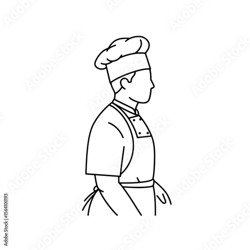 Culinary Craftsman: A simple yet elegant black and white illustration showcases the iconic silhouette of a chef. Representing the art of cooking, culinary skills.