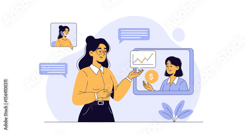 Successful Business Communication Woman Presenting Financial Data Online Meeting Teamwork