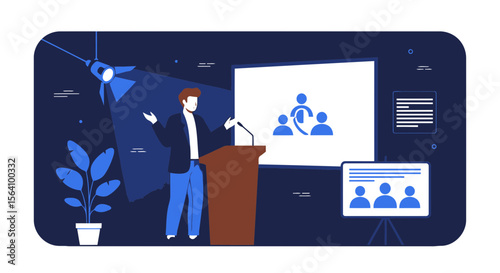Successful Conference Speaker Presenting Strategy At Business Meeting To Audience