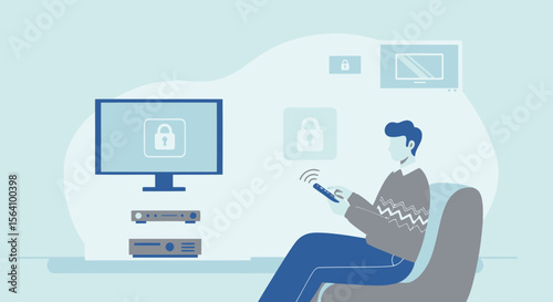 Television Parental Control System And Security With Remote Controller In A Living Room