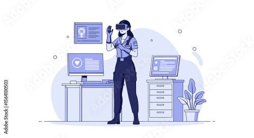 Virtual Reality Workplace A Professional Woman Exploring Immersive Technology