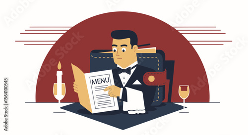 Waiter Reviews The Menu Options At Exquisite Fine Dining Restaurant Scene
