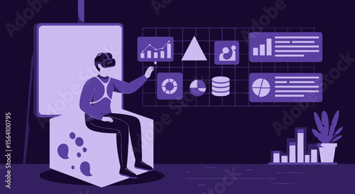 Virtual Reality Interface Analyzing Business Charts And Data Visualization Concept