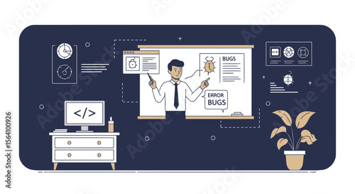 Online Class About Programming With Bug, Software Engineer Explaining Code Errors