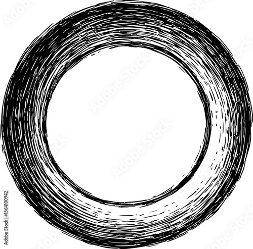 Brushed black circle in artistic ink style. Vector illustration in sketch style