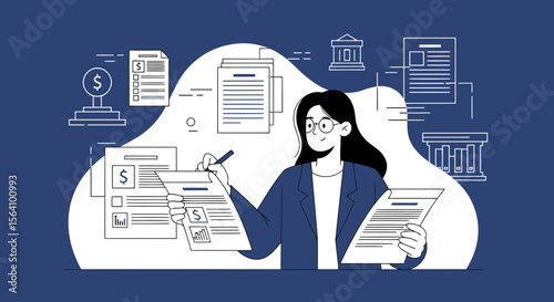 Woman Analyzing Financial Data Documents For Strategic Business Investments