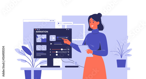 Woman Working On Animation Software At Desk In Home Office For Creative Project