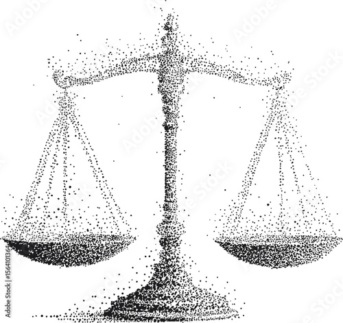 Dot art of a balancing scale made of black particles. Vector illustration