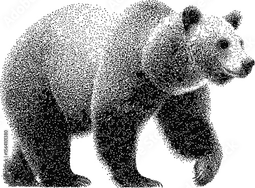 Brown bear illustration using black dot stippling technique. Vector illustration