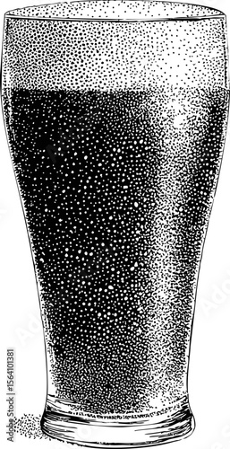 Illustration of a pint glass filled with dark beer, stippling art style. Vector illustration