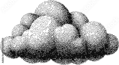 Detailed black and white pointillism of a cloud with intricate shading, art. Vector illustration