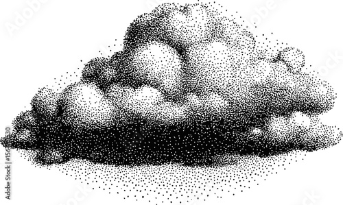 Dotwork illustration of a detailed textured cloud in black and white. Vector illustration