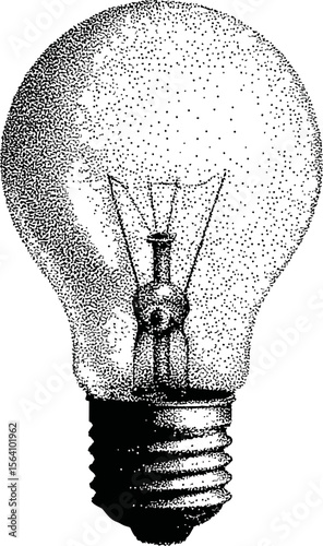 Pointillism illustration of a classic light bulb in black ink. Vector illustration