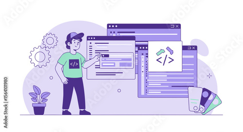 Young Programmer Developing Software Interface With Code Settings and Design