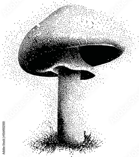 Stippled mushroom with intricate dot pattern, artistic. Vector illustration