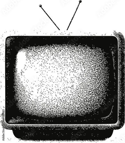 Retro television with static screen and antennas, vintage electronics concept. Vector illustration in sketch style