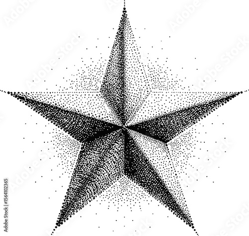 Geometric dotwork star with intricate shading and pointillism design. Vector illustration