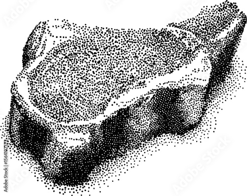 Dot art depiction of a raw steak with intricate dot patterns. Vector illustration in pointillism style